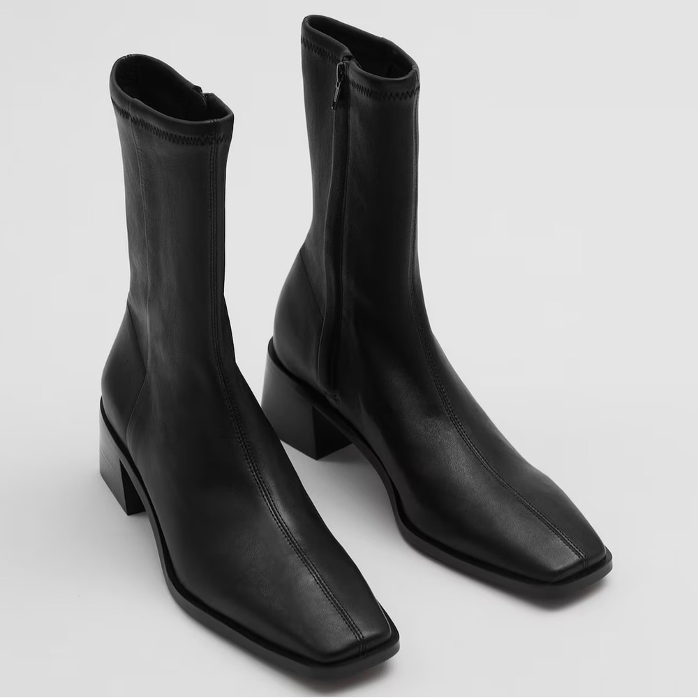 & Other stories black leather sock boots 5.5   37